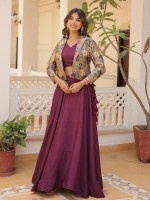 Plum Chinon Koti Style Lehenga Choli